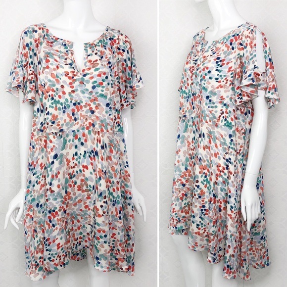 💜Anthropologie Maeve Watercolor Dot Flutter Dress - Picture 3 of 8